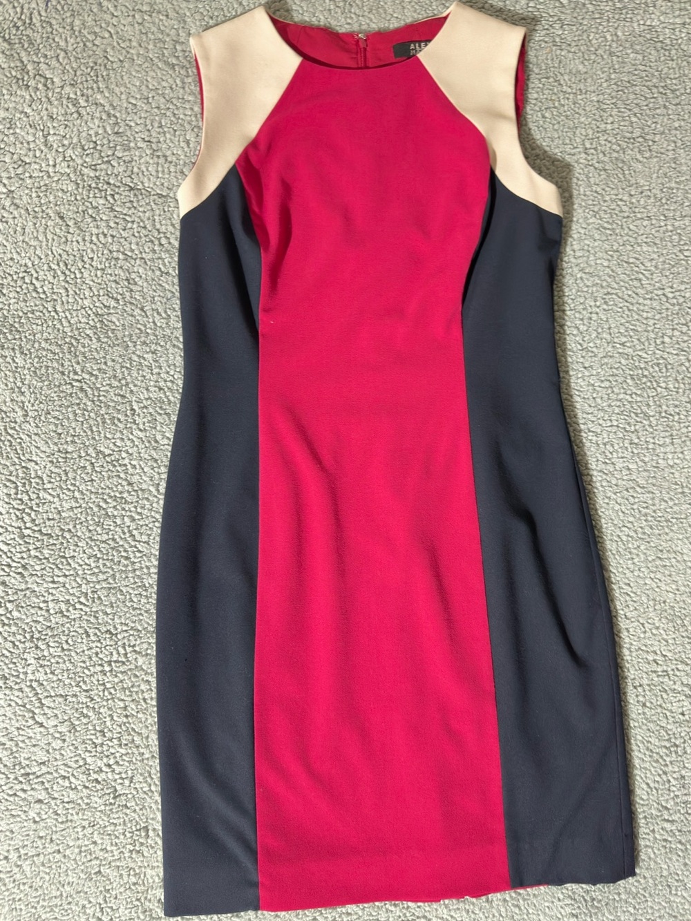 ALEX Evenings Colorblock Sheath Dress Red Navy Ivory Women’s Size 8